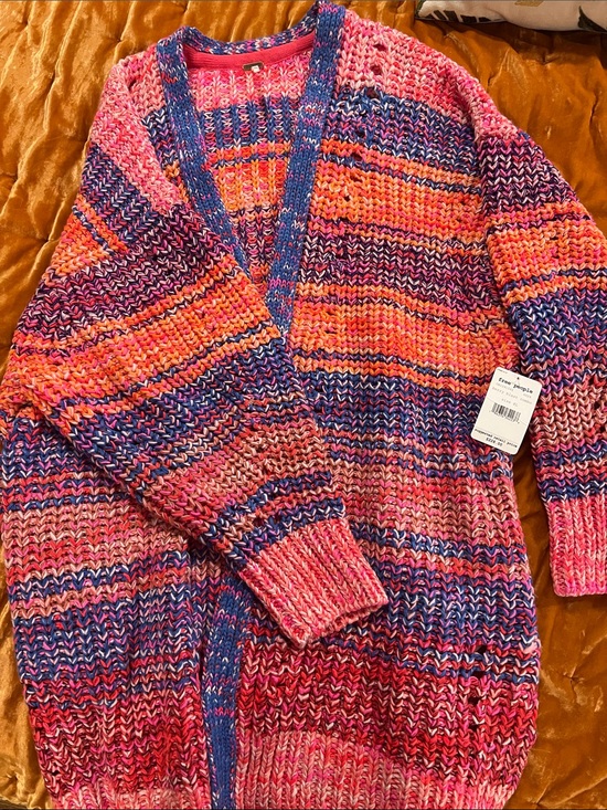 Free People Sweaters - Free People Multicolor Knit Cardigan - Pink, Orange, Blue, Purple